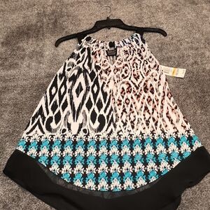 Style & Co. Black, White & Teal Mixed-Print Halter Camisole